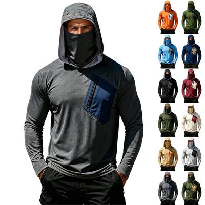 Camiseta Casual con Capucha de Manga Larga para Hombre con Protección Solar