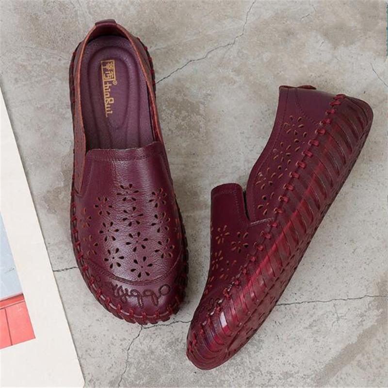 Fashion Handmade Ladies Shoes 2024 Spring Retro Genuine Leather Flat Shoes Women Soft Bottom Casual Shoes Footwear Size 35-42