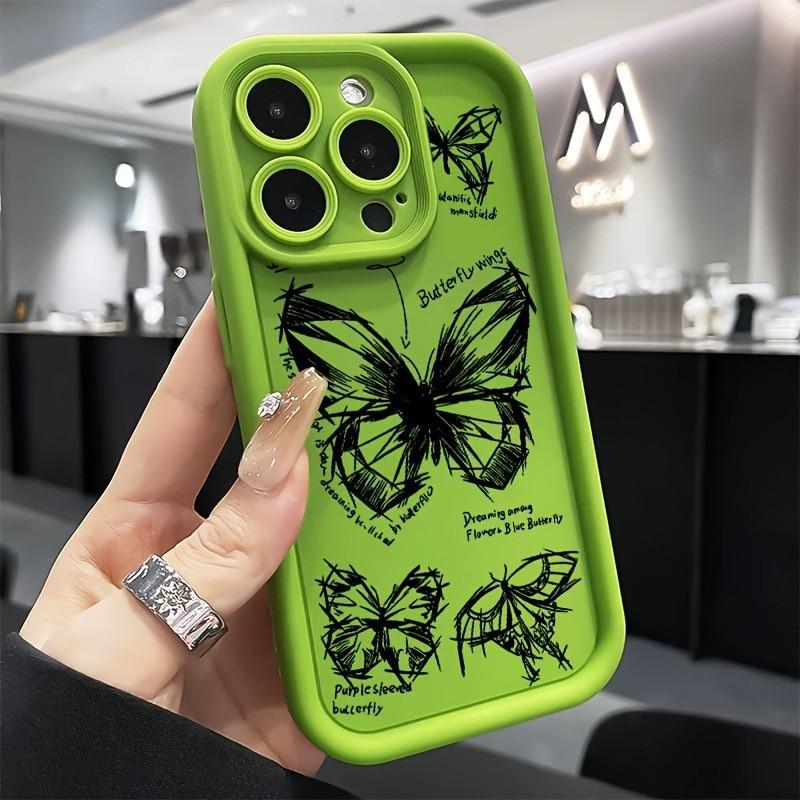 Black Line Butterfly Phone Case for Apple iPhone 11-16, Bamboo Design, Eye-Catching X Cross-Pattern