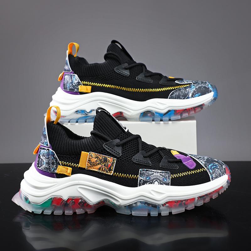 Large Size National Flying Woven Thick-soled Dad Shoes Casual Sports Outdoor Breathable Mesh Running Shoes