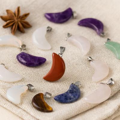 Gemstone Moon Pendants Assorted 12 Pieces 20x13mm