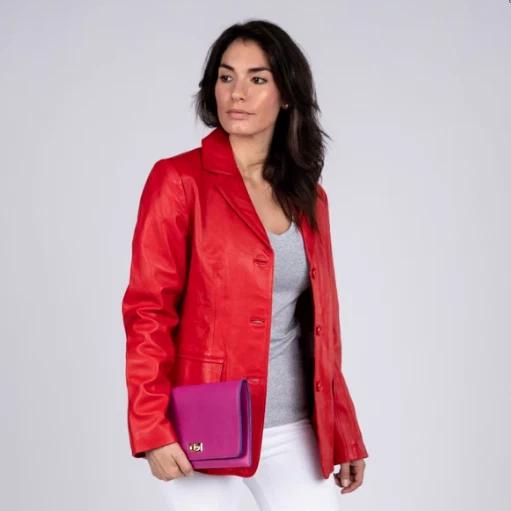 New Red Handmade Designer Leather Party Blazer Women's Formal Lambskin Stylish