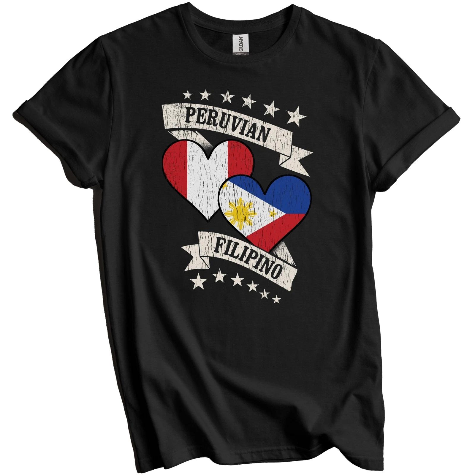 Peruvian Filipino Heart Flags Peru Philippines T-Shirt XL