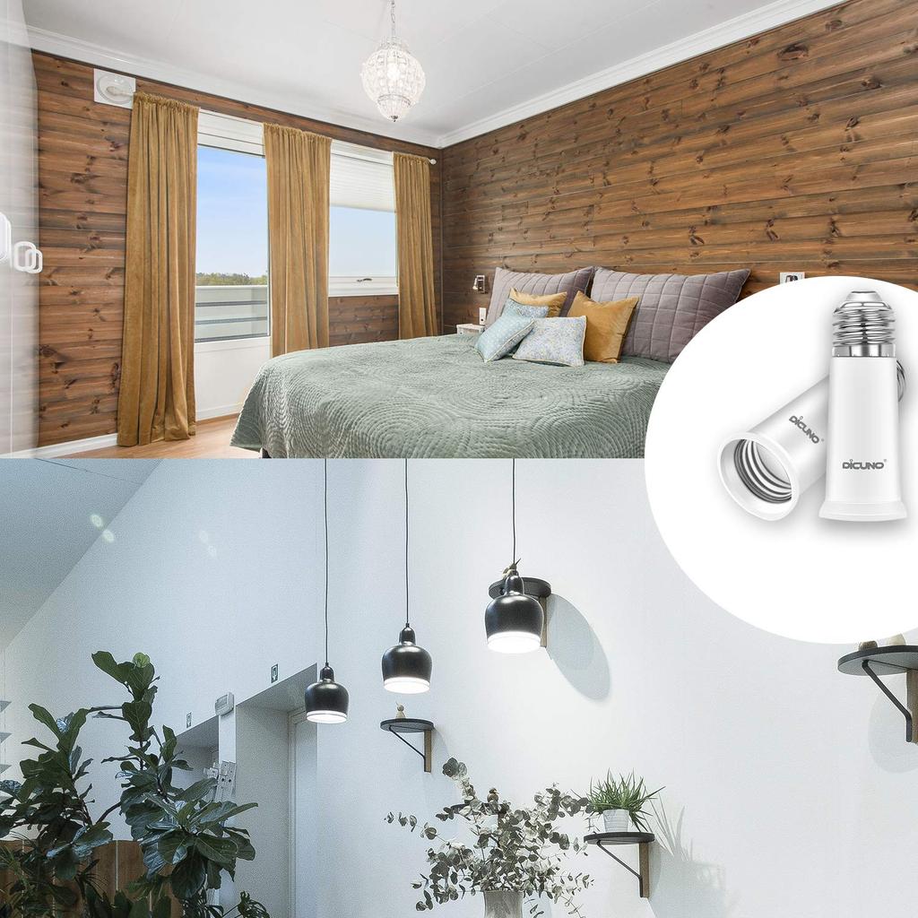 DiCUNO E26 To E26 Socket Extension Adapter, E26 Extension Socket, Approximately 6.5cm Extender, Flame Retardant PBT, Set of 6