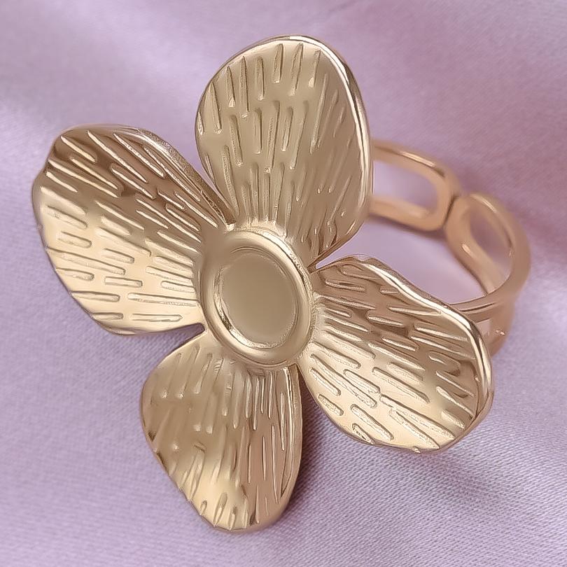 1/5pcs Real Gold Plated Open Adjustable Ring Oval Square Flower Stainless Steel Rings For Women Men DIY Stone Crystal Oil Drip