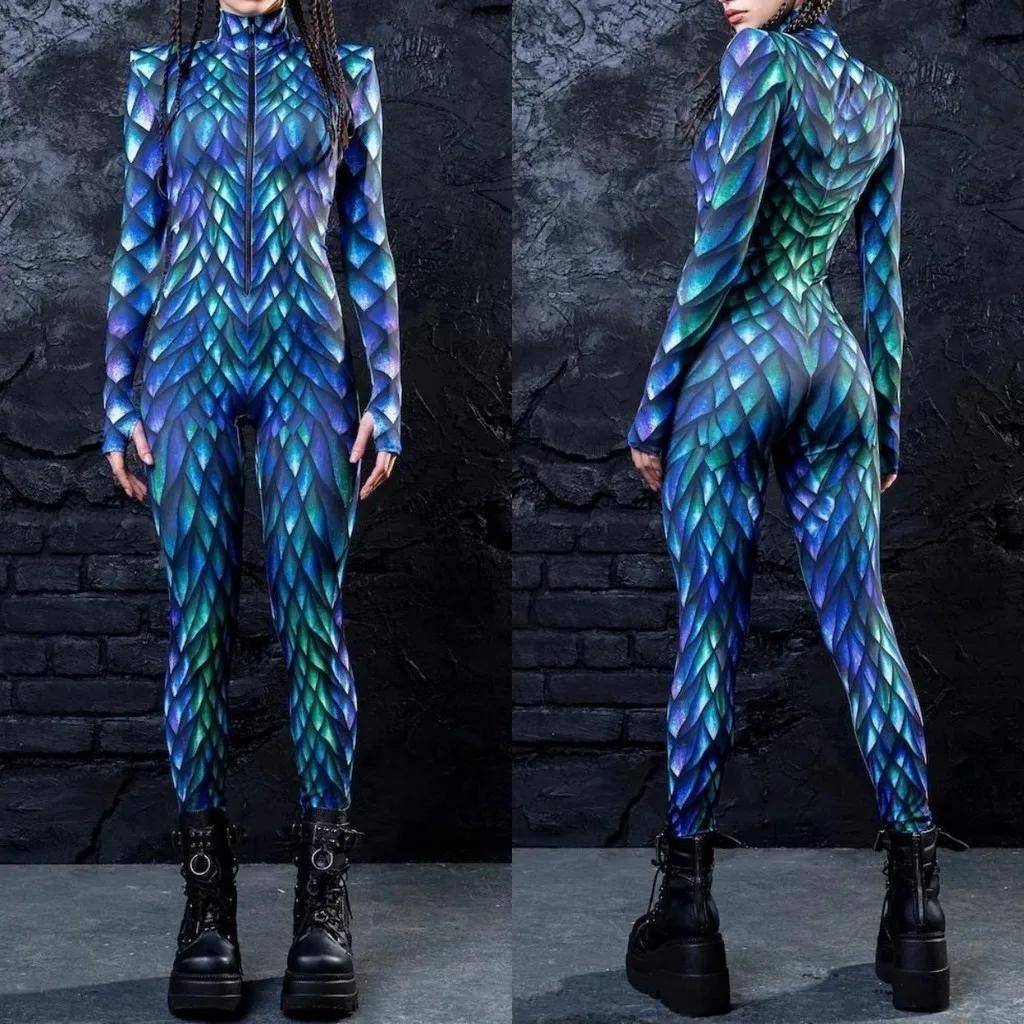 3D Digital Printing Stage Performance Costumes Adults Halloween Events Carnival Theme Party Cosplay Outfit Pretend Game Jumpsuit