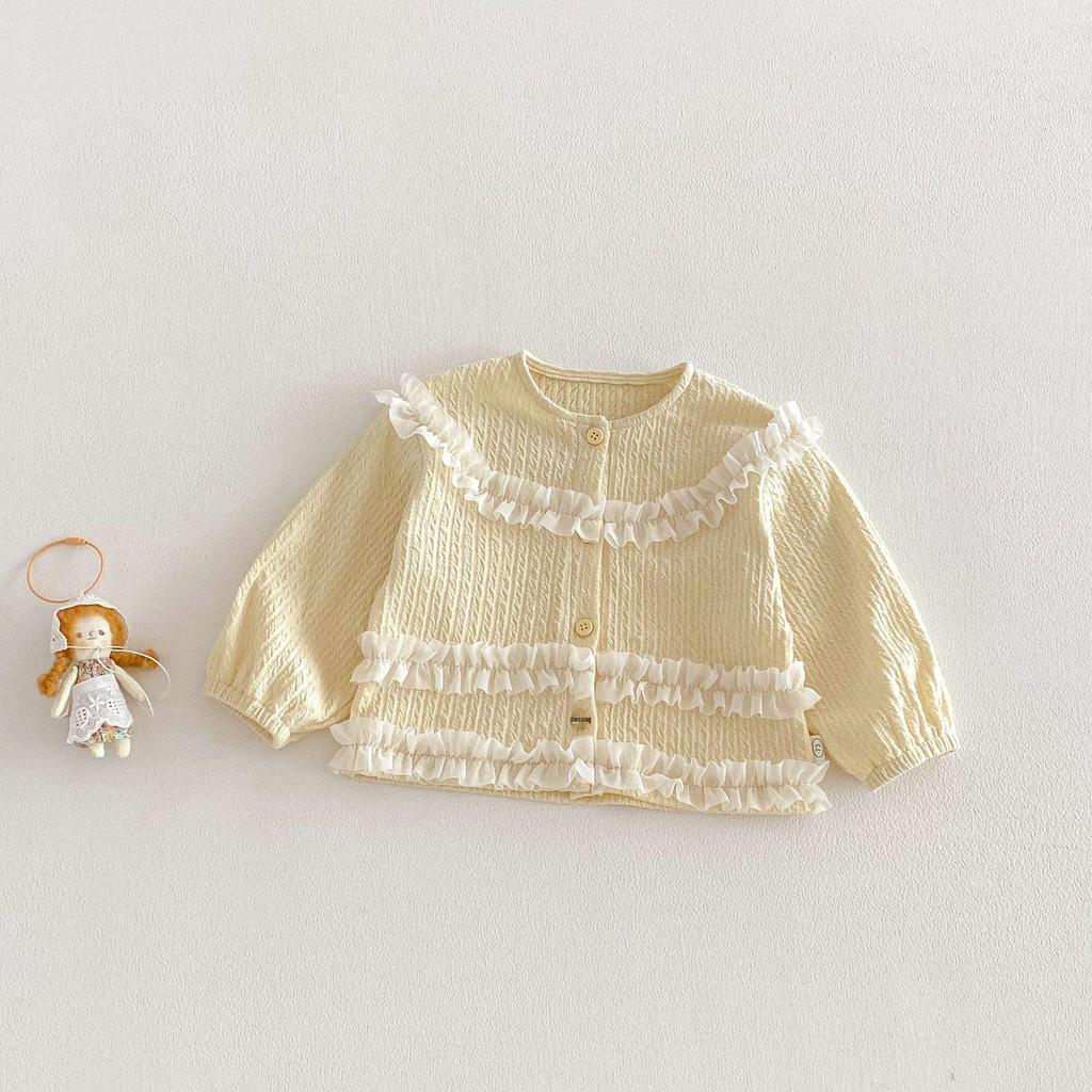 2026 Girls' Lace Jacket: Stylish Korean Spring Long Sleeve Top for Trendy Kids