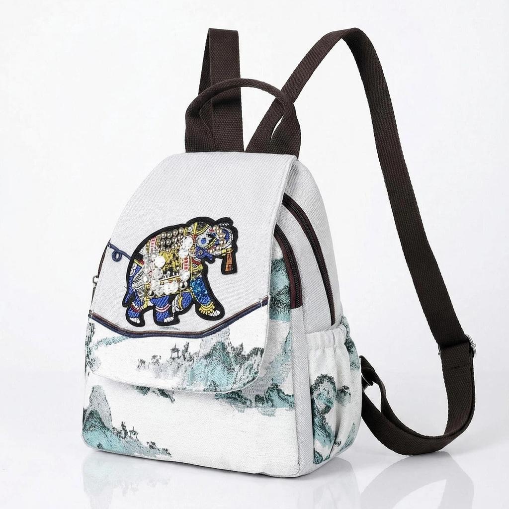 National Style Embroidered Double Shoulder Bag - Vintage and Artistic Women's Backpack for Light Travel and Carrying Books