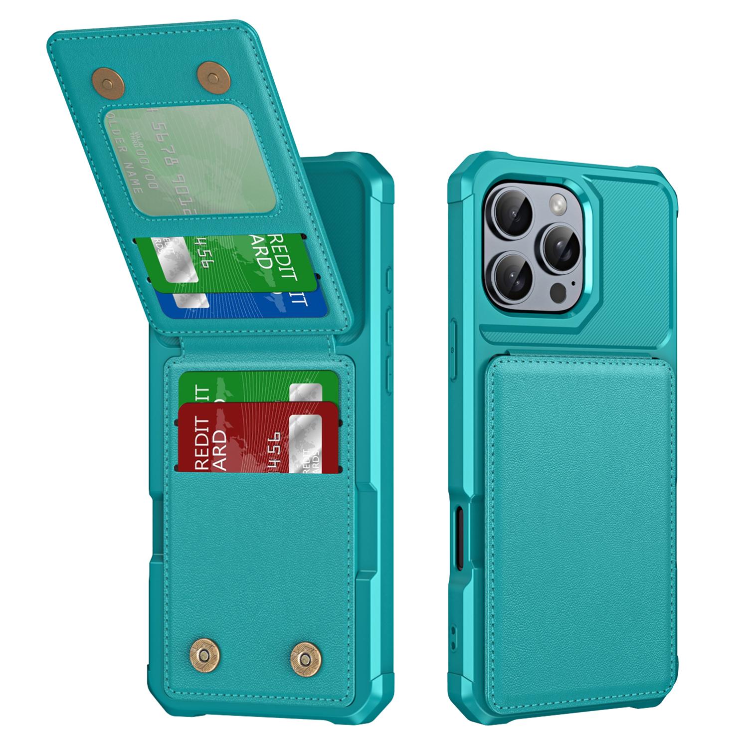 

ZM11 For iPhone 16 Pro Max Case Card Slot Kickstand PU+TPU Phone Cover Green