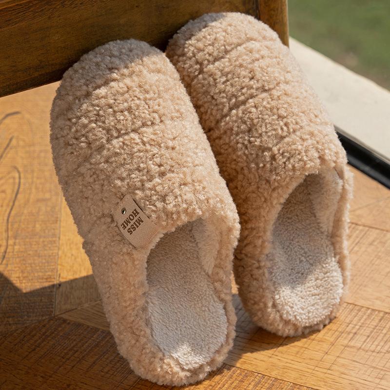 New simple and silent home slippers thick-soled heightened velvet warm and non-slip autumn and winter indoor cotton slippers