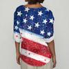Women's Fashion Casual Button V-Neck Cotton And Linen Independence Day Printed Seven Sleeve T-Shirt Top