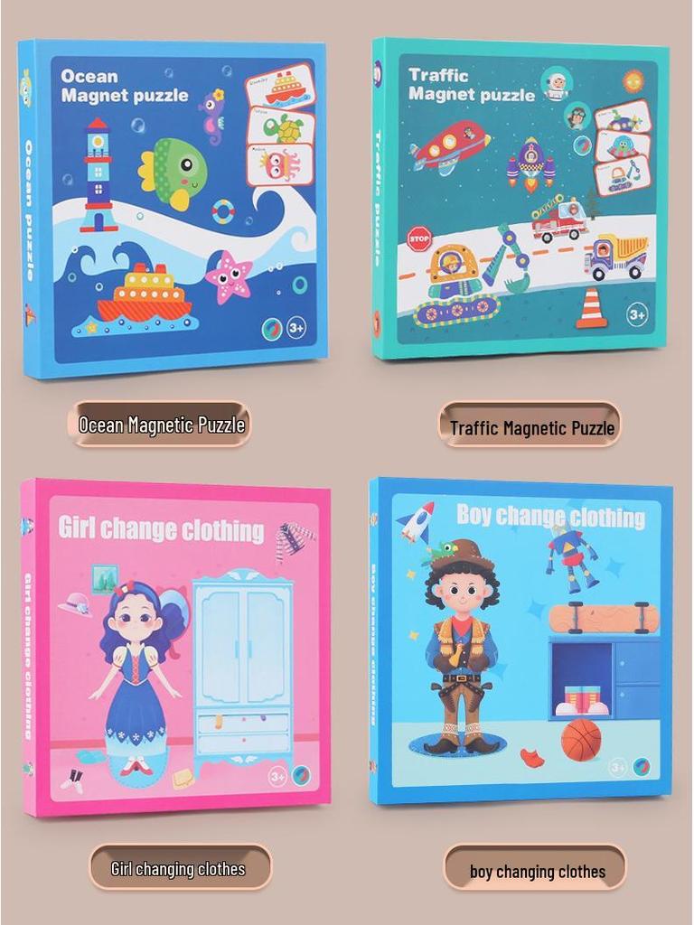 Cross-Border Children's Magnetic Educational Puzzle Set: Transportation, Characters, Ocean & Dress-Up Themes