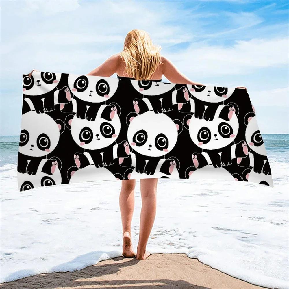 Cute Cartoon Panda Beach Towel Quick Dry Microfiber Soft Absorbent Bath Towel Outdoor Travel Spa Swim Pool Towels for Adult Kids