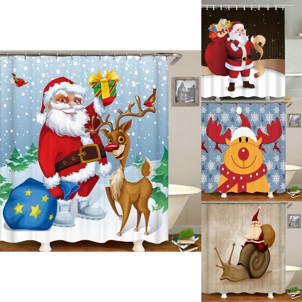High Quality Christmas Shower Curtain Waterproof Bathroom Decoration Santa Claus