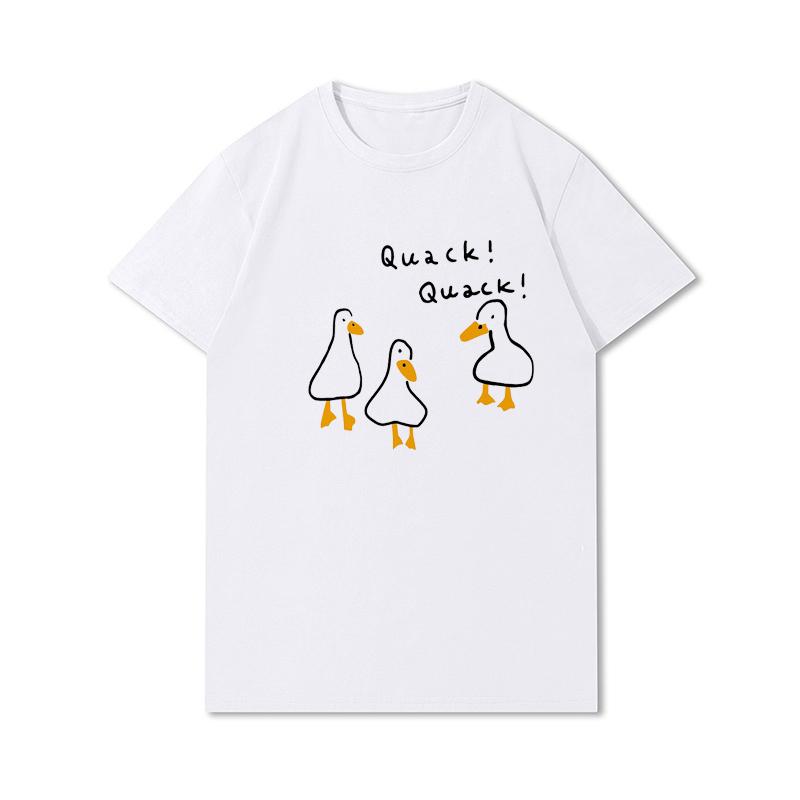 Letní trička větší velikosti pro ženy Whisling Duck Potištěné Neformální tričko s krátkým rukávem Topy 100% bavlna Oversize O Trička s výstřihem