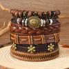Leather Bracelets for Men Women Handmade Wrap Woven Cuff Bracelets Wooden Beaded Bracelets Vintage Ethnic Tribal Wristbands Bracelet Set Adjustable