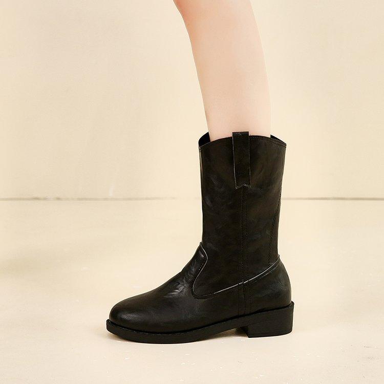 

Temperament~ Round Head Versatile Knight Boots Women s 2025 New Fashion Casual Medium Heel Coarse Heel Medium Boots Women 40 чёрный