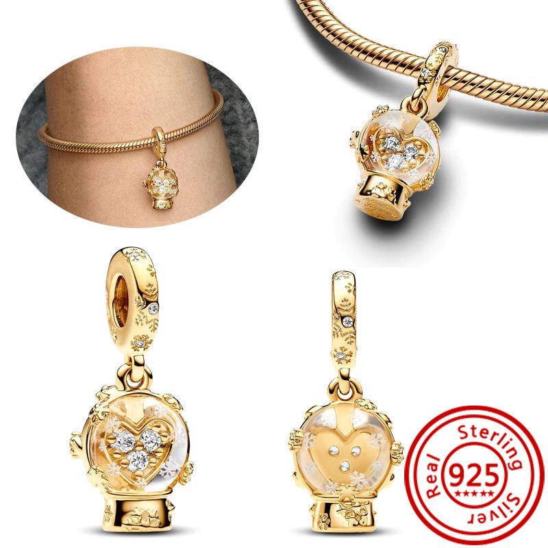 Cobre 925 Corazón de Amor Dorado Trébol de Cuatro Hojas Ángel Sol Árbol Plumas Cuentas DIY Ajuste Pulsera de Abalorios Original Pantaro Zircón Fino