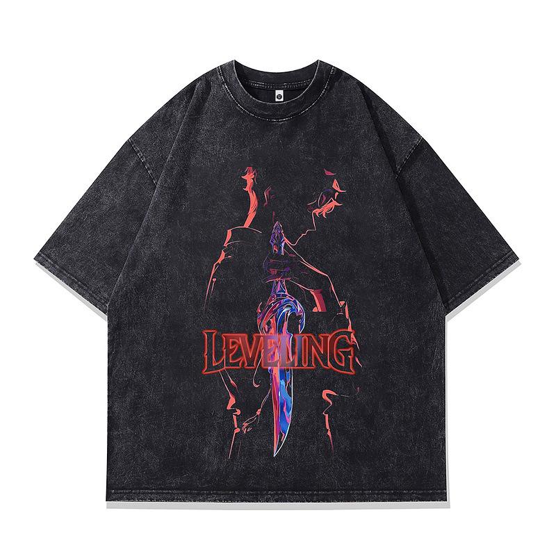 Men'S Japanese Cartoon Direct Injection Printing T-Shirt American Retro Vintage Loose Short-Sleeved T-Shirt Men'S