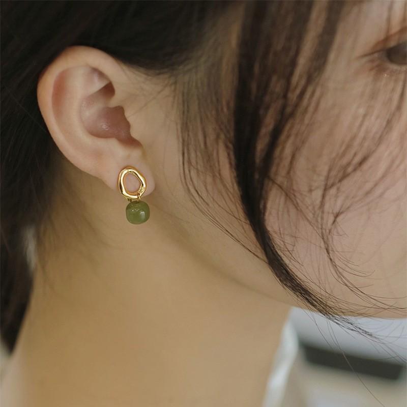 Hetian Jade Ear Line Transfer Safe Buckle Chinese Earrings Female Summer Temperament Ancient Net Red Dropship