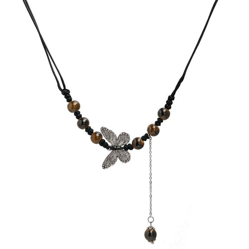 New Chinese Style Retro Butterfly Natural Stone Beaded Collarbone Chain Ethnic Versatile Women Neck Accessories