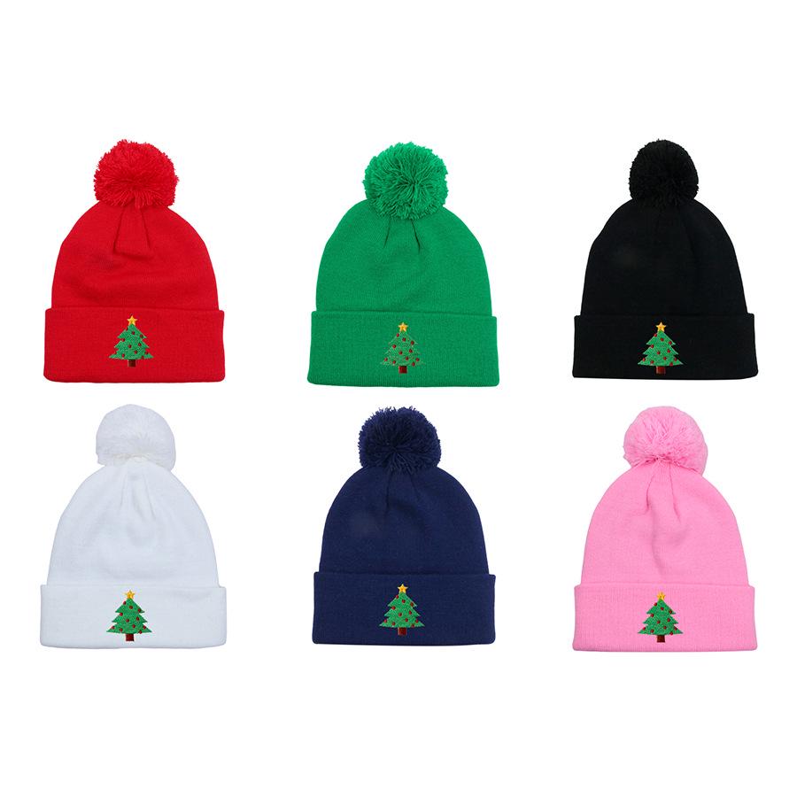Women's European & American Christmas Tree Knit Hat - Warm Wool Embroidered Pullover for Autumn & Winter