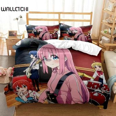 Juego de Cama Anime Bocchi the Rock Niños Niñas Tamaño Twin Queen Funda Nórdica Funda de Almohada Cama Niños Adultos Moda Textil para el Hogar