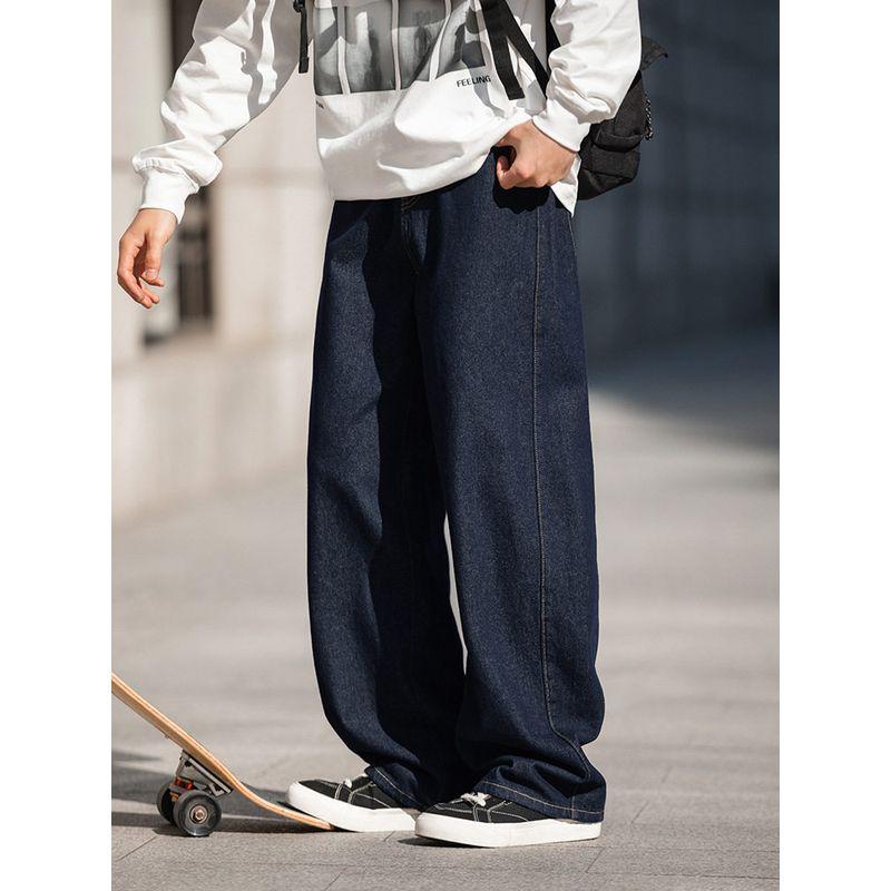Wassup Heavy Weight Washed Straight-leg Loose Profile Denim Pants Men's Minimalist Retro Wide Leg Trendy Casual Pants