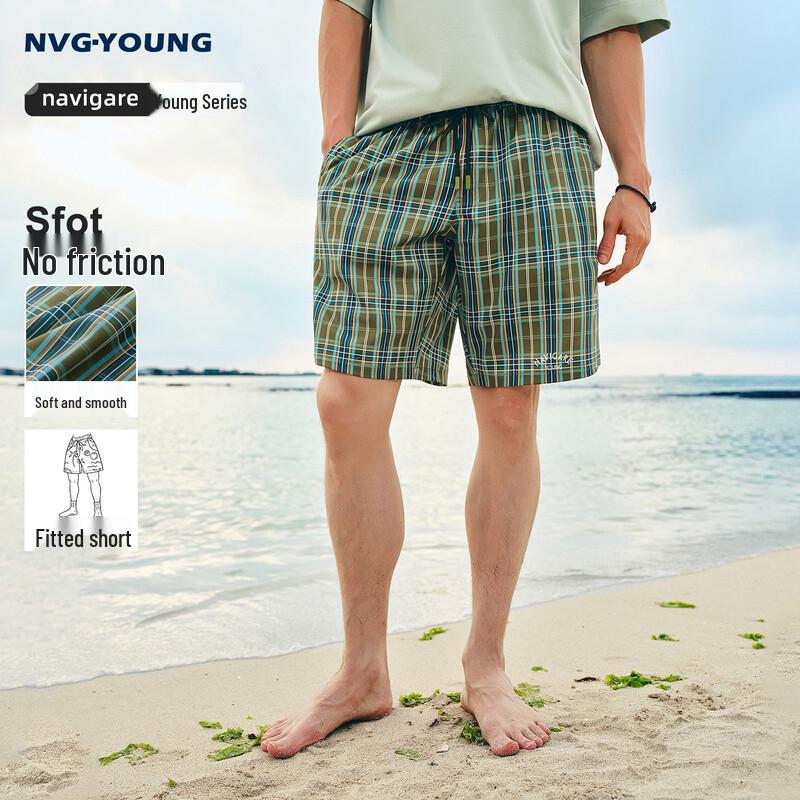 NVG·YOUNG Men s Plaid Beach Shorts L