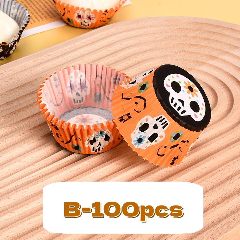 100PCS Halloween Cupcake Wrappers Toppers Pumpkin Ghost Cupcake Wrap Liners Halloween Party Dessert Cake Decoration Baking Cup