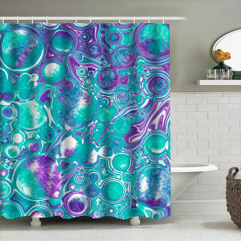 Luxury Marble Shower Curtain Bath Decoration Set Waterproof Fabric Print Design For Bathroom Decor In Blue Purple Colors (One Si
