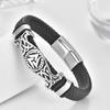 Black Leather Rope Cowhide Men's Double Layer, Genuine Leather Woven Bracelet Handmade Multilayer Leather Bracelet