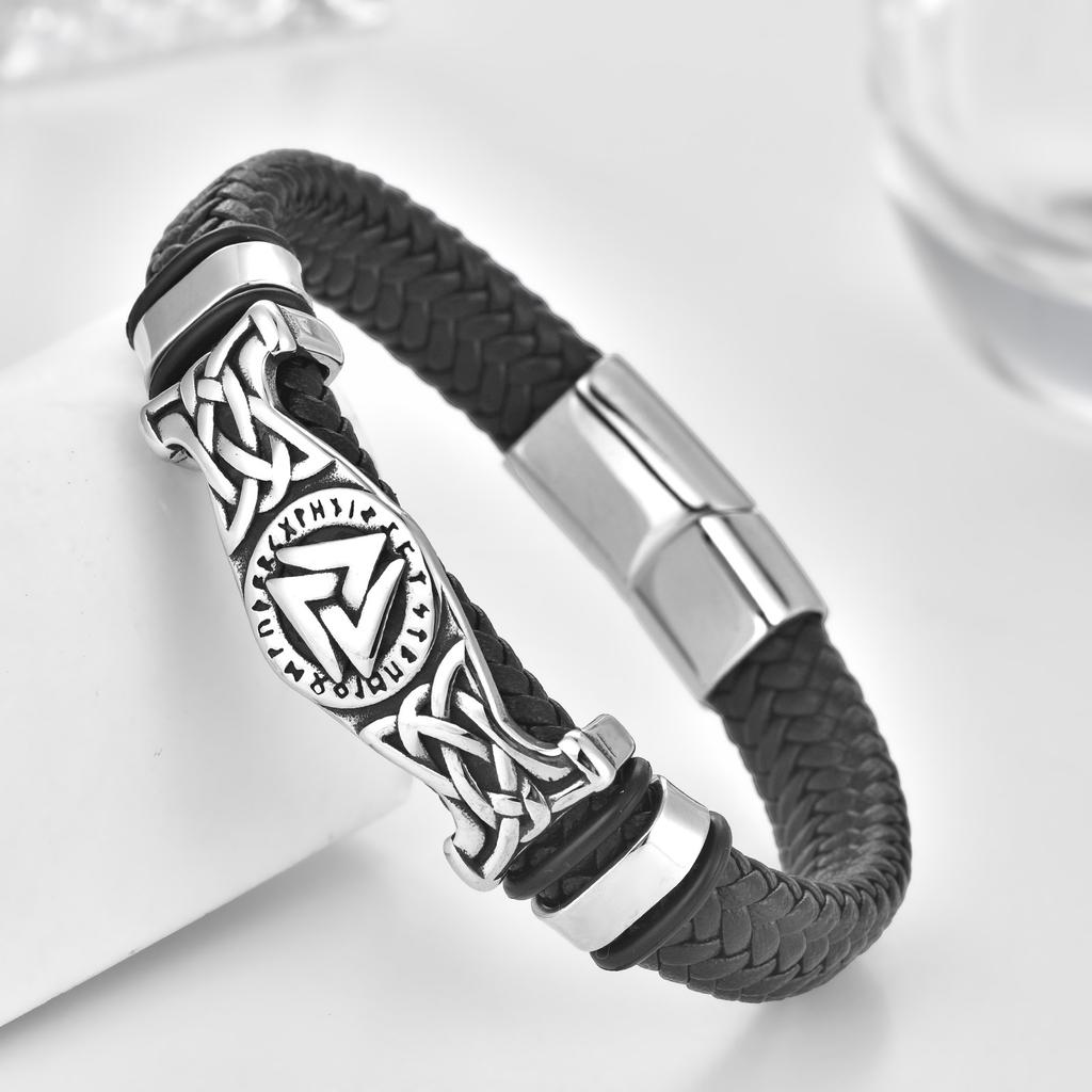 Black Leather Rope Cowhide Men's Double Layer, Genuine Leather Woven Bracelet Handmade Multilayer Leather Bracelet