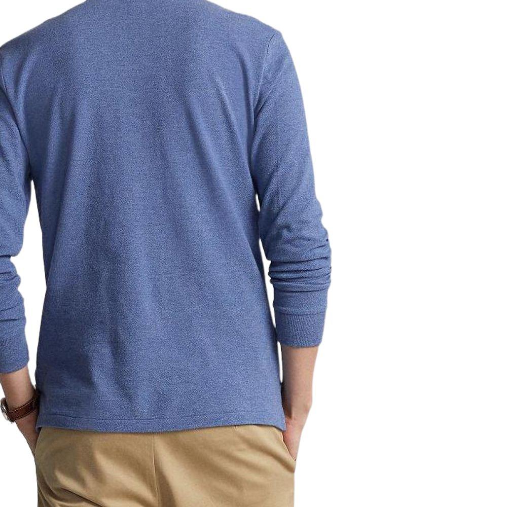 Polo Ralph Lauren FW22 Solid Color Logo Embroidered Mesh Long Sleeve Polo Shirt Men Tops Blue MNPOKNI16822282-420