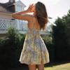 Women's Square Neck Sleeveless Floral Print Tiered Mini Dress High Waist Casual Summer Sundress
