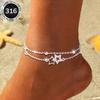 Bohemian-style double-layer leg bracelet with star-shaped pendant and synthetic zircon inlay, layered ankle jewelry suitable for daily wear