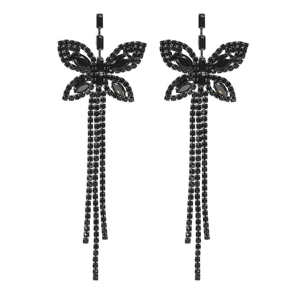 Walking Show Performance Hochwertiges Gefühl von übertriebenen Kristall-Ohrringen mit langen Quasten, Schmetterlingsförmige Ohrringe, Damenohrringe, 1 Paar