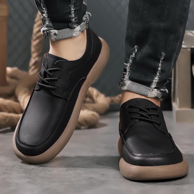 2025 Autumn New Shoes for Men Genuine Leather Casual Shoes Flat Skateboard Shoes Concise Cow Leather Lace-up Sneaker
