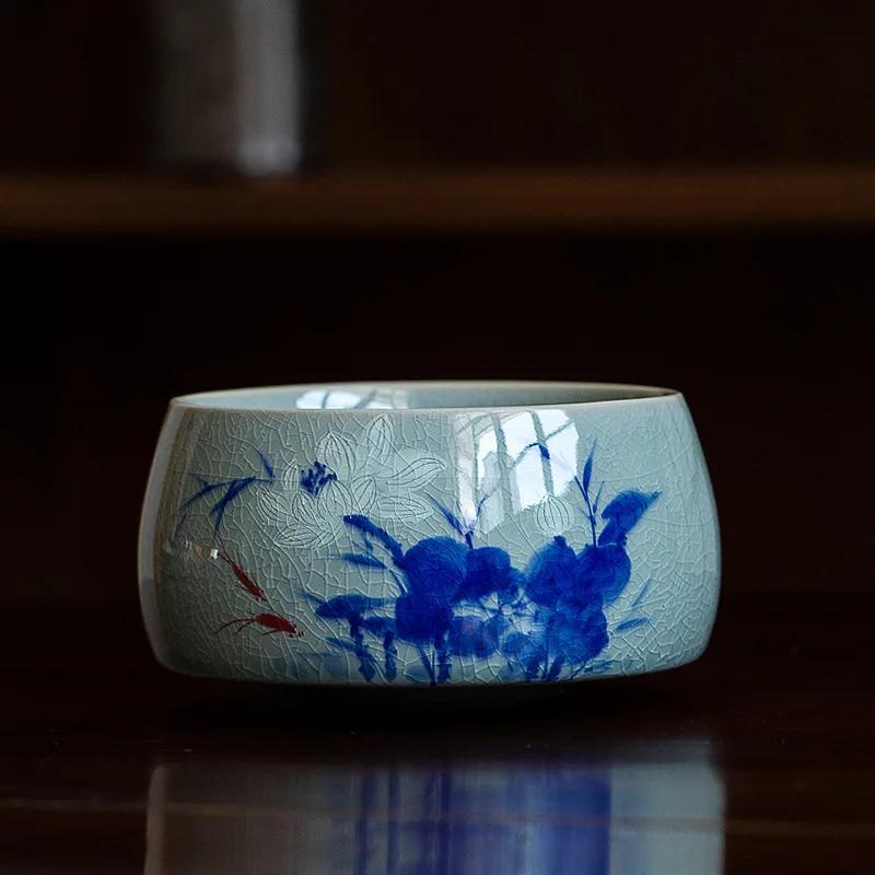 

800ml Hand-painted Fish Play Ice Crack Jianshui Tea Wash Bowl Residue Barrel Household Chaxi Drinkware Ornaments Supplies Tools