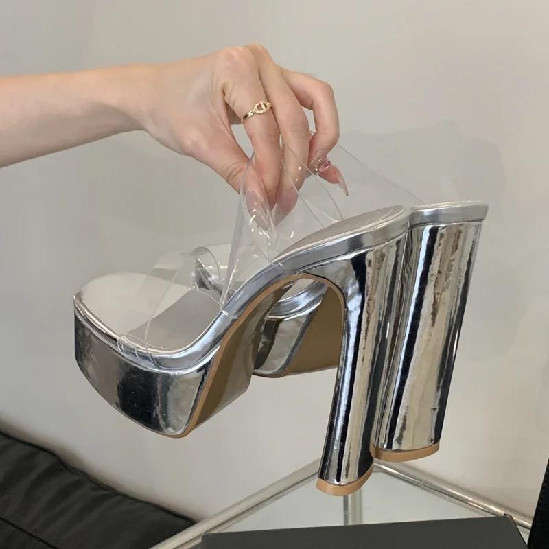 Fashion Eilyken Summer Open Toe Extreme Platform Chunky High Heels Women Slippers Fashion PVC Transparent Slides Female Shoes