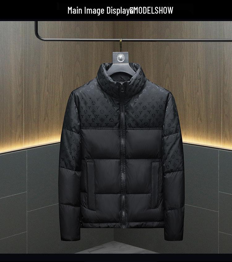 Мужская модная повседневная пуховая куртка с воротником-стойкой из жаккарда, европейская, зима 2025 3XL чёрный