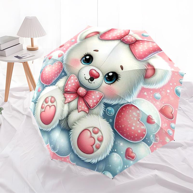 1pc Cute Teddy Bear with Hearts Umbrella with Plastic Handle,Suitable for All Seasons Home Travel Outdoor UmbrellaDD044