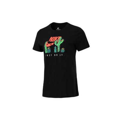 Nike T-shirt Casual Sportiva a Maniche Corte con Stampa di Cactus da Donna Top Neri DJ1914-010
