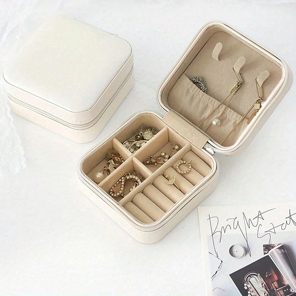 1pc Mini Portable Jewelry Box, Jewelry Box, Travel Jewelry Storage Box for Earrings, Rings, Necklaces, Bracelets with Zipper