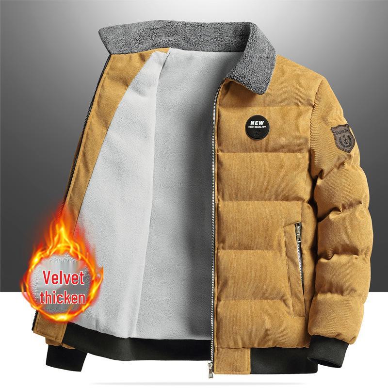 

Men s Retro Corduroy Thick Velvet Lapel Jacket - Winter Casual Loose Fit XL хакі