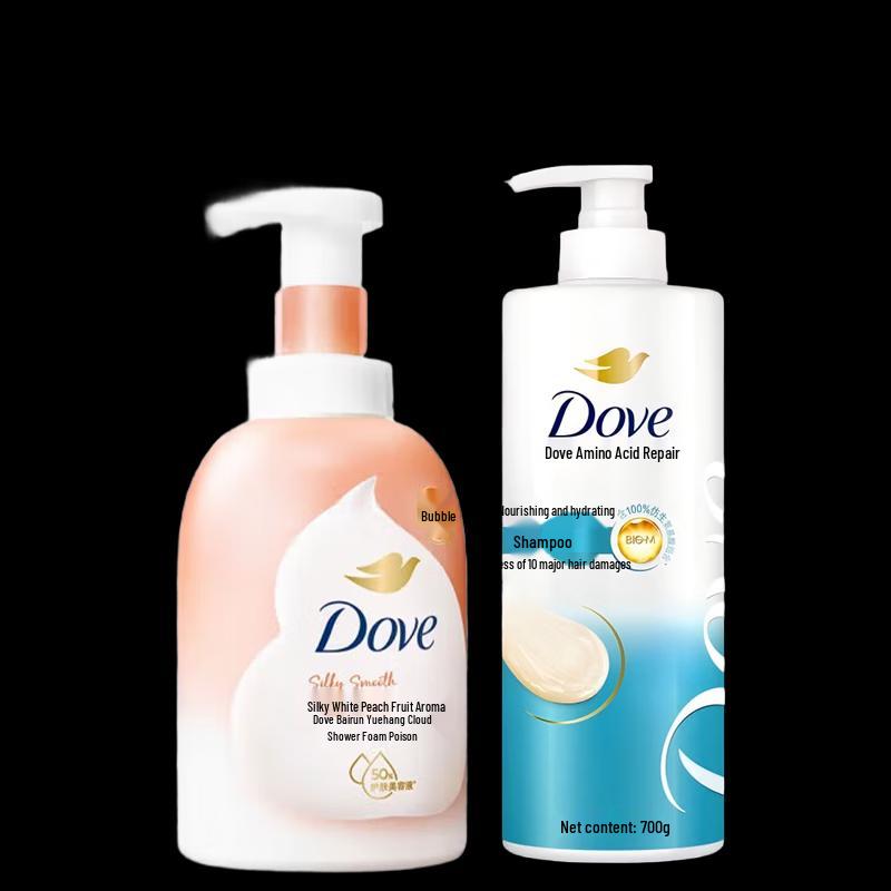 Dove White Peach Foaming Body Wash & Nourishing Shampoo Set