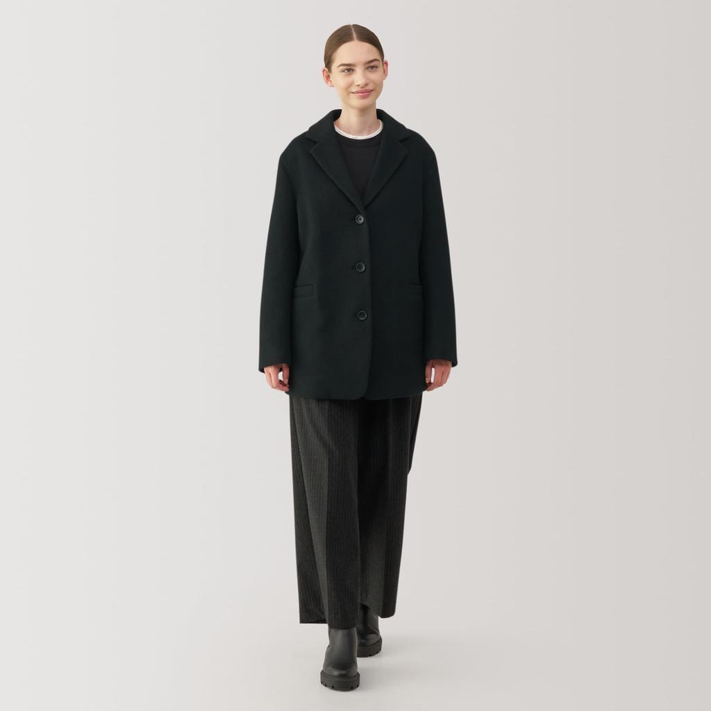 MUJI Jacke aus recycelter Wollmischung Größe BD0ZFA4A Damenmantel, Schwarz, XL,