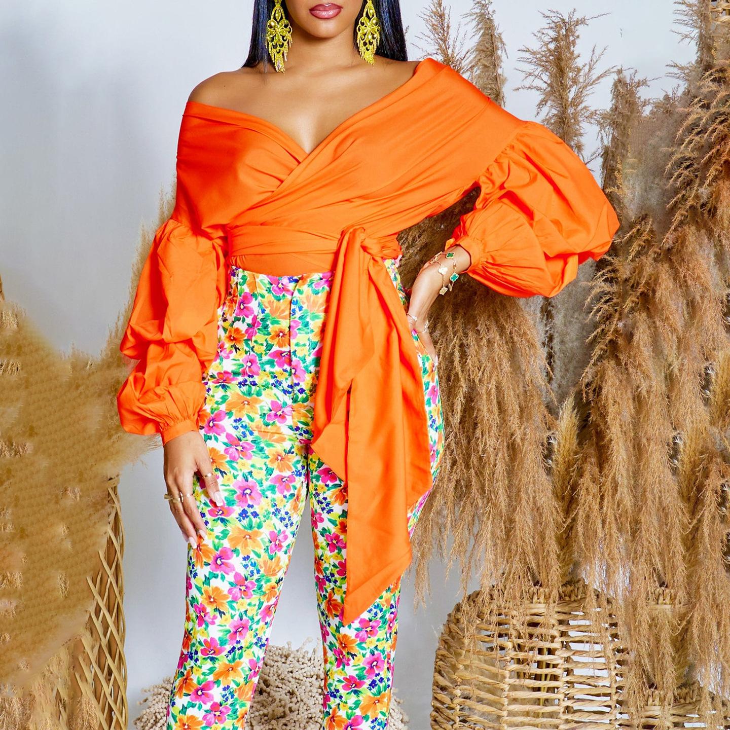 

YYFS женские модные повседневные весенне-осенние однотонные блузки и рубашки с длинным рукавом и v-образным вырезом с принтом XXXL оранжевый