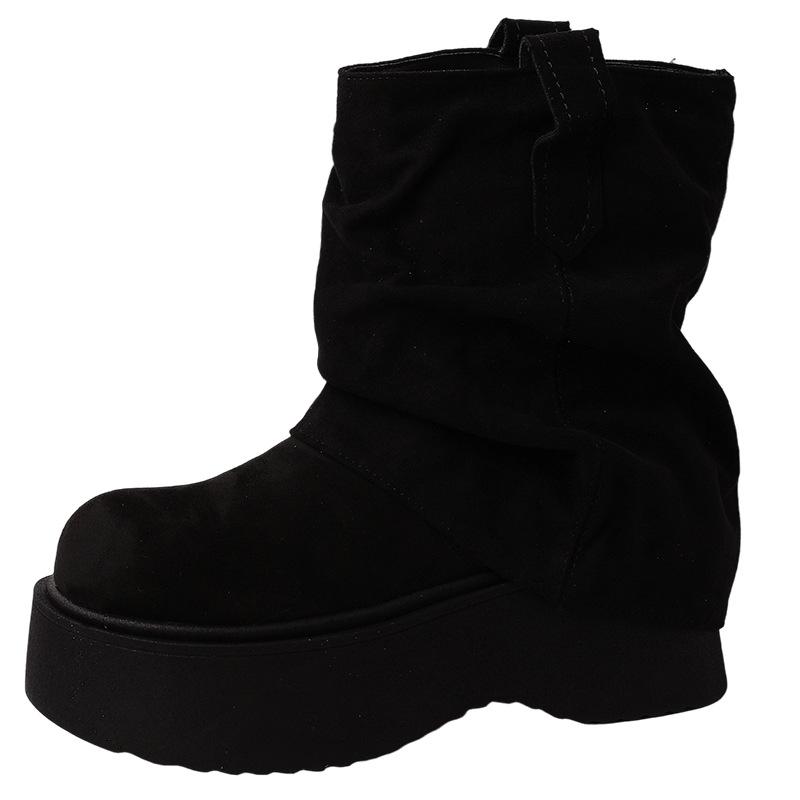 Solid Color Simple Thick-soled Heightening Medium Tube Martin Boots Women's Autumn and Winter Fashion Versatile Suede Small Fashion Boots Short Boots