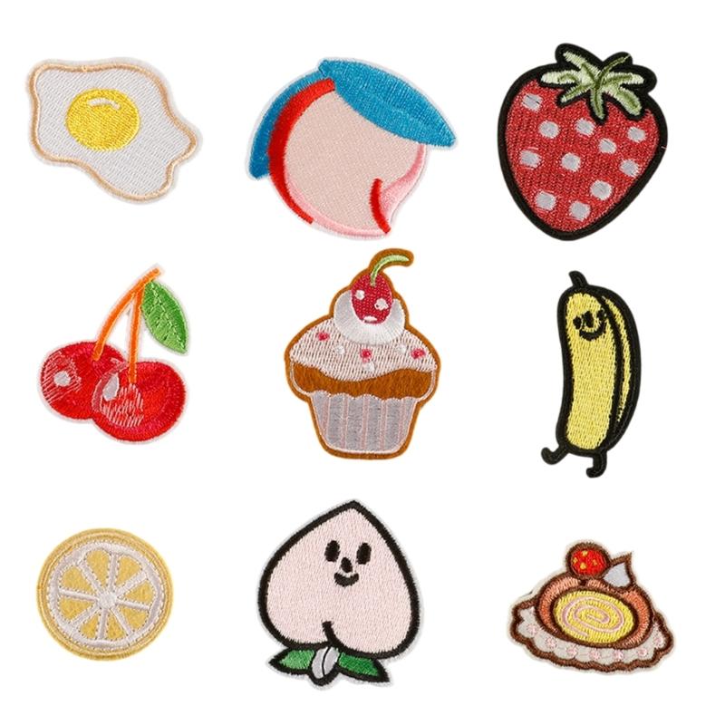 9 Pcs Cake Sewing Patches Strawberry Applique Patches Embroidered Patches Fruit Series Iron On Patches Repair Patches